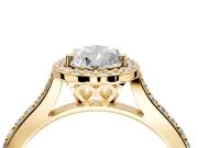 Halo Engagement Ring Setting for Pear-Shaped Center with Pave Accents, Heart Basket and Prong Head in Yellow Gold
