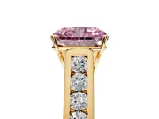 Solitaire Engagement Ring Setting for Fancy Pink Radiant Cut Center with Round Cut Channel Band and Prong Head in Yellow Gold