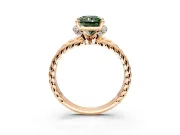 Halo Engagement Ring Setting for Fancy Green Radiant Cut Center with Rope Twist Split Shank and Prong Head in Rose Gold
