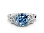 Floral Engagement Ring Setting for Fancy Blue Round Cut Center with Marquise Cluster Shoulders and Prong Head in Sterling Silver