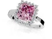 Starburst Halo Engagement Ring Setting for Fancy Pink Radiant Cut Center with Flat Cathedral Band and Prong Head in Platinum