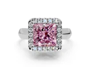Halo Engagement Ring Setting for Fancy Pink Princess Cut Center with Square Band and Prong Head in Platinum