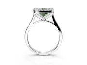Single Halo Engagement Ring Setting for Fancy Green Princess Cut Center with Corner Claws, Plain Band and Prong Head in White Gold
