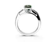 3 Stone Engagement Ring Setting for Fancy Green Radiant Cut Center with Tapered Baguettes, Plain Band and Prong Head in Sterling Silver