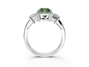 3 Stone Engagement Ring Setting for Fancy Green Cushion Cut Center with Matching Side Accents and Prong Head in Platinum