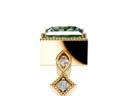 Milgrain Bezel Engagement Ring Setting for Fancy Green Princess Cut Center with Marquise Stations and Bezel Head in Yellow Gold
