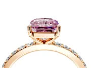 Solitaire Engagement Ring Setting for Fancy Pink Radiant Cut Center with Round Cut Pave Band and Prong Head in Rose Gold
