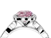 Halo Engagement Ring Setting for Fancy Pink Cushion Cut Center with Pave and Plain Twist Band and Prong Head in White Gold