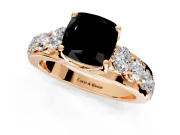 Solitaire Engagement Ring Setting for Fancy Black Cushion Cut Center with Graduated Shared Prongs and Prong Head in Rose Gold