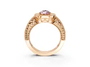 Milgrain Halo Engagement Ring Setting for Fancy Pink Pear-Shaped Center with Pave Band and Prong Head in Rose Gold