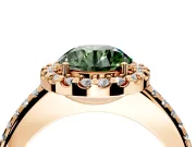 Pave Halo Engagement Ring Setting for Fancy Green Round Cut Center with Single Row Pave Band and Prong Head in Rose Gold