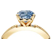 Solitaire Engagement Ring Setting for Fancy Blue Cushion Cut Center with Milgrain-Edged Pave Band and Prong Head in Yellow Gold