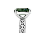Solitaire Engagement Ring Setting for Fancy Green Emerald Cut Center with Scrollwork Band and Prong Head in White Gold