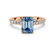 Solitaire Engagement Ring Setting for Fancy Blue Emerald Cut Center with Round Cut Pave Band and Prong Head in Rose Gold