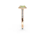 Halo Engagement Ring Setting for Fancy Yellow Asscher Cut Center with Narrowing Pave Band and Prong Head in Rose Gold
