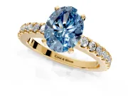 Solitaire Engagement Ring Setting for Fancy Blue Oval Center with Single Row Accent Band and Prong Head in Yellow Gold