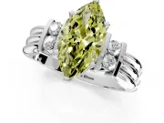 Solitaire Engagement Ring Setting for Fancy Yellow Marquise Center with Grooved Bar Accent Band and Prong Head in Sterling Silver