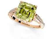 Cathedral Engagement Ring Setting for Fancy Yellow Asscher Cut Center with Antique-Style Pave Band and Prong Head in Rose Gold