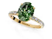 Solitaire Engagement Ring Setting for Fancy Green Oval Center with Micro Pave Band and Prong Head in Yellow Gold