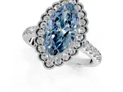 Milgrain Floral Halo Engagement Ring Setting for Fancy Blue Marquise Center with Pave Band and Prong Head in Sterling Silver