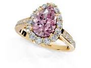 Floral Halo Engagement Ring Setting for Fancy Pink Pear-Shaped Center with Large Halo Accents and Prong Head in Yellow Gold