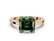 Solitaire Engagement Ring Setting for Fancy Green Asscher Cut Center with Flat-Sided Plain Band and Prong Head in Rose Gold