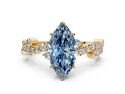 Solitaire Engagement Ring Setting for Fancy Blue Marquise Center with Bar-Station Pave Twist and Prong Head in Yellow Gold
