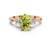 3 Stone Engagement Ring Setting for Fancy Yellow Oval Center with Wide Plain Band and Prong Head in Rose Gold