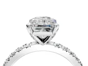 Solitaire Engagement Ring Setting for Radiant Cut Center with Fine Pave Band and Claw Prong Head in White Gold