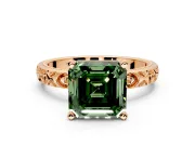Solitaire Engagement Ring Setting for Fancy Green Asscher Cut Center with XO Engraved Band and Prong Head in Rose Gold