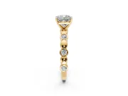 Solitaire Engagement Ring Setting for Cushion Cut Center with Beaded Bezel Station Band and Prong Head in Yellow Gold