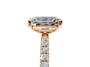 Solitaire Engagement Ring Setting for Emerald Cut Center with Pave Band and Claw Prong Head in Rose Gold