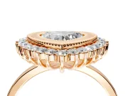 Halo Engagement Ring Setting for Heart-Shaped Center with Milgrain Bezel Rim, Plain Band and Prong Head in Rose Gold