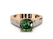Solitaire Engagement Ring Setting for Fancy Green Cushion Cut Center with Channel Band and Double Claw Prong Head in Rose Gold