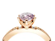 Solitaire Engagement Ring Setting for Fancy Pink Marquise Center with Milgrain-Edged Pave Band and Prong Head in Rose Gold