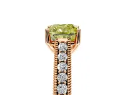 Solitaire Engagement Ring Setting for Fancy Yellow Cushion Cut Center with Engraved Pave Band and Prong Head in Rose Gold