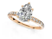 Solitaire Engagement Ring Setting for Pear-Shaped Center with Fine Pave Band and Prong Head in Rose Gold