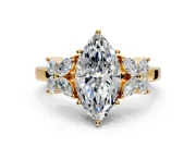 Floral Engagement Ring Setting for Marquise Center with Marquise Cluster Shoulders and Prong Head in Yellow Gold