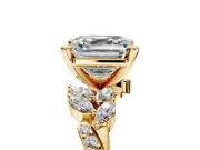 Solitaire Engagement Ring Setting for Asscher Cut Center with Marquise Accent Twist Band and Prong Head in Yellow Gold