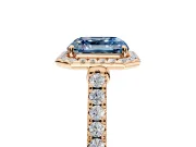 Halo Engagement Ring Setting for Fancy Blue Asscher Cut Center with Narrowing Pave Band and Prong Head in Rose Gold