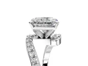 Solitaire Engagement Ring Setting for Radiant Cut Center with Pave Bypass Swirl Band and Prong Head in Sterling Silver