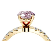 Open Basket Engagement Ring Setting for Fancy Pink Oval Center with Pave Band and Prong Head in Yellow Gold