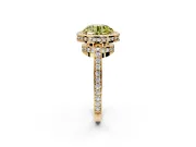 Halo Engagement Ring Setting for Fancy Yellow Round Cut Center with Metal-Rimmed Halo, Pave Band and Prong Head in Yellow Gold