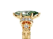 Solitaire Engagement Ring Setting for Fancy Green Marquise Center with Filigree Band and Prong Head in Yellow Gold
