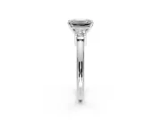 3 Stone Engagement Ring Setting for Emerald Cut Center with Wide Plain Band and Prong Head in Platinum