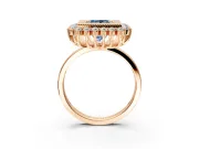 Halo Engagement Ring Setting for Fancy Blue Princess Cut Center with Milgrain Bezel Rim, Plain Band and Prong Head in Rose Gold