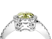 Accent Halo Engagement Ring Setting for Fancy Yellow Oval Center with Full-Length Pave Band and Prong Head in Sterling Silver