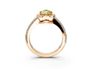 Milgrain Halo Engagement Ring Setting for Fancy Yellow Pear-Shaped Center with Three-Sided Pave Band and Prong Head in Rose Gold