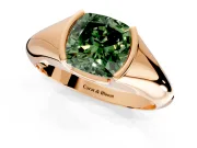 Tension Engagement Ring Setting for Fancy Green Cushion Cut Center with Wide Tapered Band and Tension Head in Rose Gold