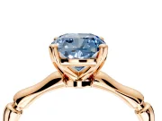 Solitaire Engagement Ring Setting for Fancy Blue Cushion Cut Center with Bamboo Band and Prong Head in Rose Gold